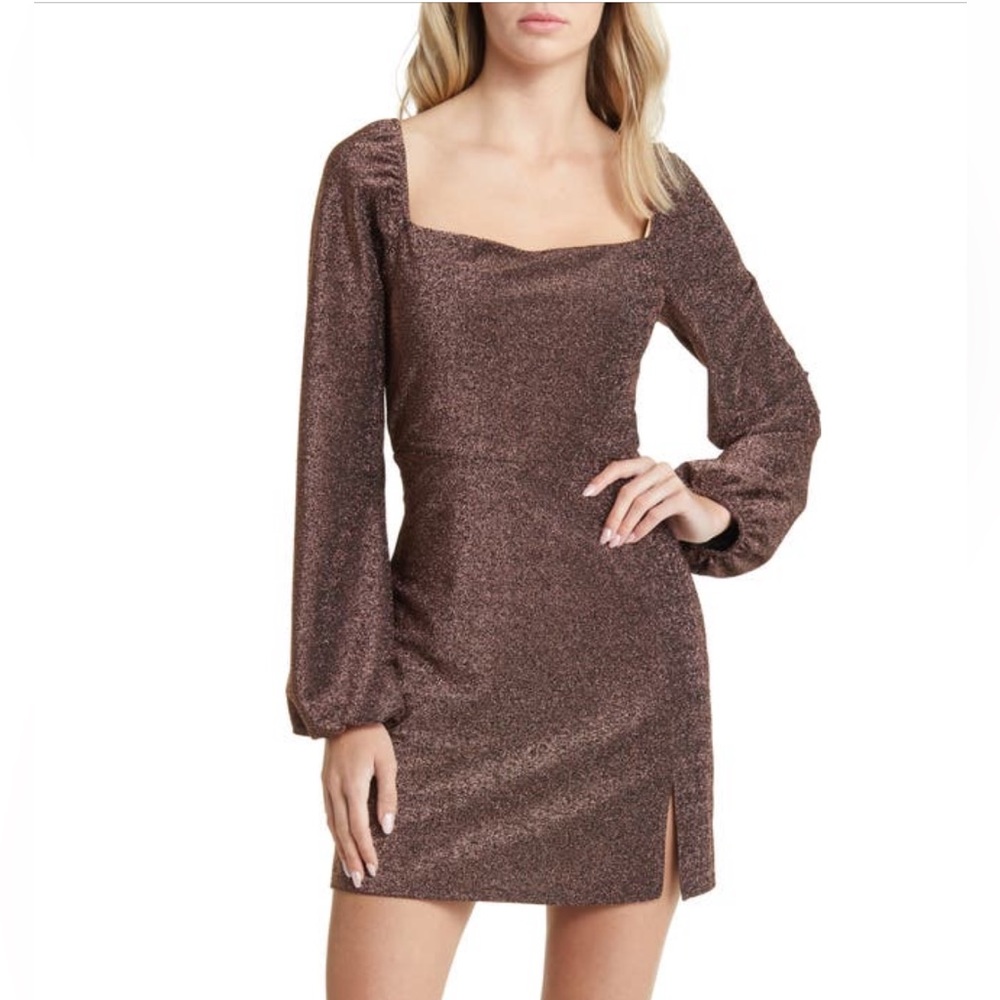 All in Favor Metallic Long Sleeve Mini Dress